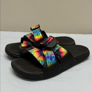Chaco Chillos Dark Tie Dye Rainbow Slide Sandals Slip On Women 6
